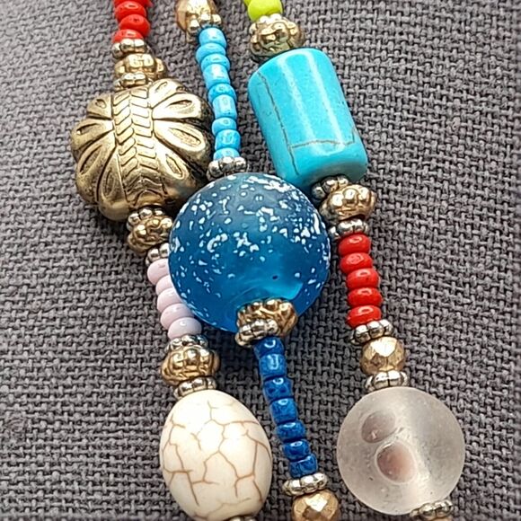 Chico's Lampwork Art Bead Necklace, Three Strands, 20" - Picture 4 of 13